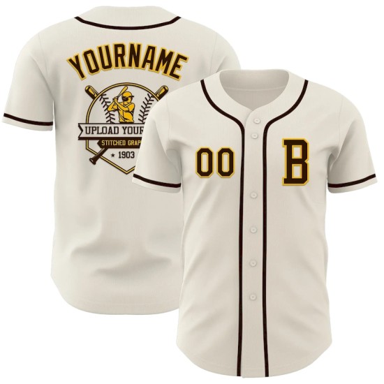 Custom Cream Brown-Gold Authentic Baseball Jersey