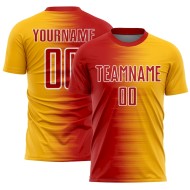 Custom Red Gold-White Gradient Line Sublimation Soccer Uniform Jersey