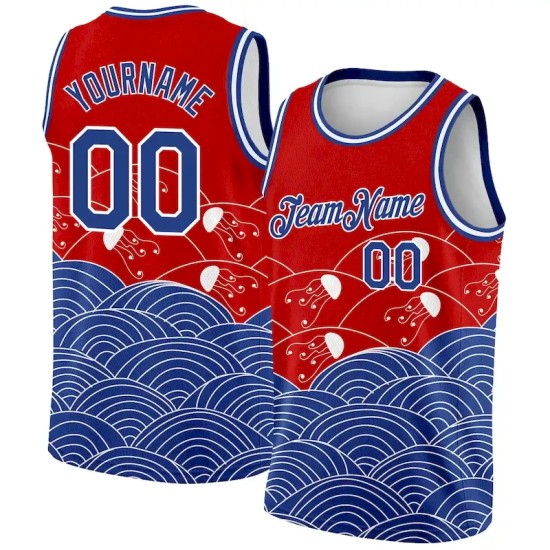 Custom Red Royal-White 3D Pattern Design Jellyfish Authentic Basketball Jersey