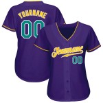 Custom Purple Aqua-Gold Authentic Baseball Jersey Custom Purple Aqua-Gold Authentic Baseball Jersey