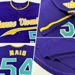 Custom Purple Aqua-Gold Authentic Baseball Jersey