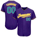 Custom Purple Aqua-Gold Authentic Baseball Jersey Custom Purple Aqua-Gold Authentic Baseball Jersey