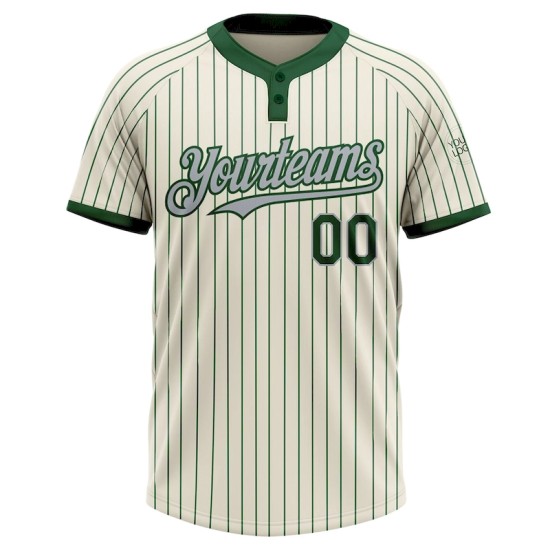 Custom Cream Green Pinstripe Gray Two-Button Unisex Softball Jersey