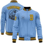 Custom Light Blue Gold-Black Bomber Varsity Letterman Zipper Jacket Custom Light Blue Gold-Black Bomber Varsity Letterman Zipper Jacket