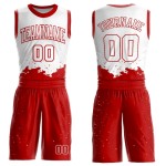 Custom White Red Color Splash Round Neck Sublimation Basketball Suit Jersey