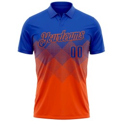 Custom Thunder Blue Orange 3D Gradient Square Shape Performance Polo Shirt