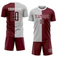 Custom Gray Crimson-White Sublimation Split Fashion Soccer Uniform Jersey