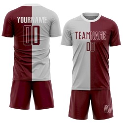 Custom Gray Crimson-White Sublimation Split Fashion Soccer Uniform Jersey