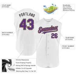 Custom White Purple Old Gold-Black Authentic Sleeveless Baseball Jersey