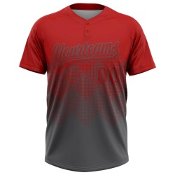Custom Red Steel Gray 3D Gradient Square Shape Two-Button Unisex Softball Jersey