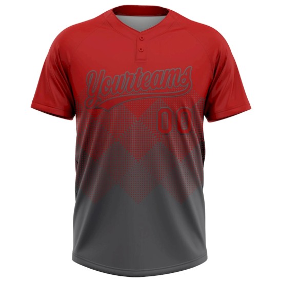 Custom Red Steel Gray 3D Gradient Square Shape Two-Button Unisex Softball Jersey