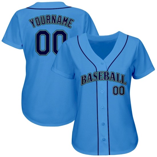 Custom Powder Blue Navy-Teal Authentic Baseball Jersey