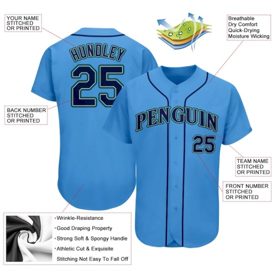 Custom Powder Blue Navy-Teal Authentic Baseball Jersey